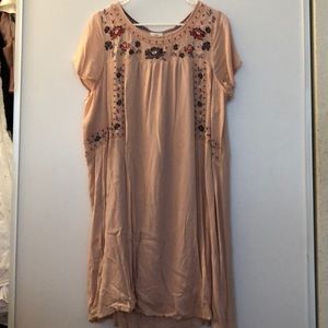 Soft Pink Embroidered T-Shirt Dress